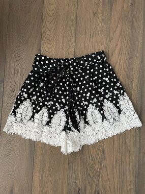 Miguelina Black & White Polka Dot Embroidered Lace-Trim Shorts Sz XS